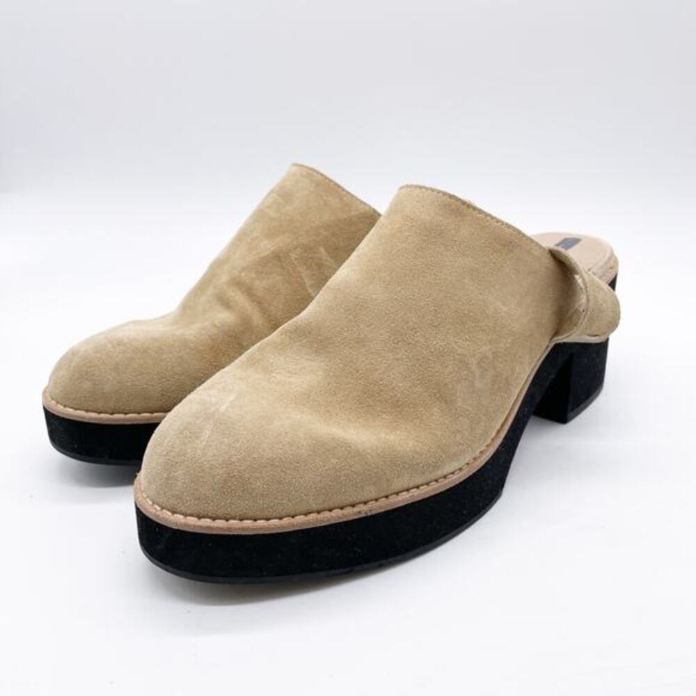 Eileen Fisher Women's Hiya Suede Mules Beige Ankle Strap Platform Clog Size 11M‎